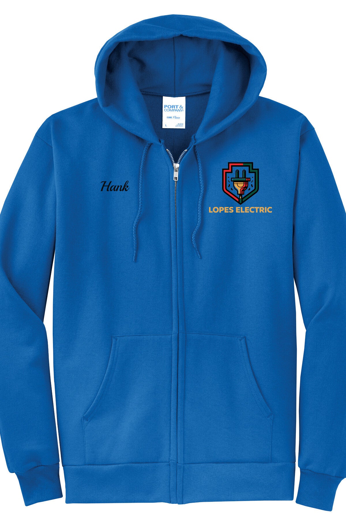 Economy Hoodie - FULL ZIP - Port Company Core Fleece Hooded Sweatshirt PC78ZH - Lopes Electric