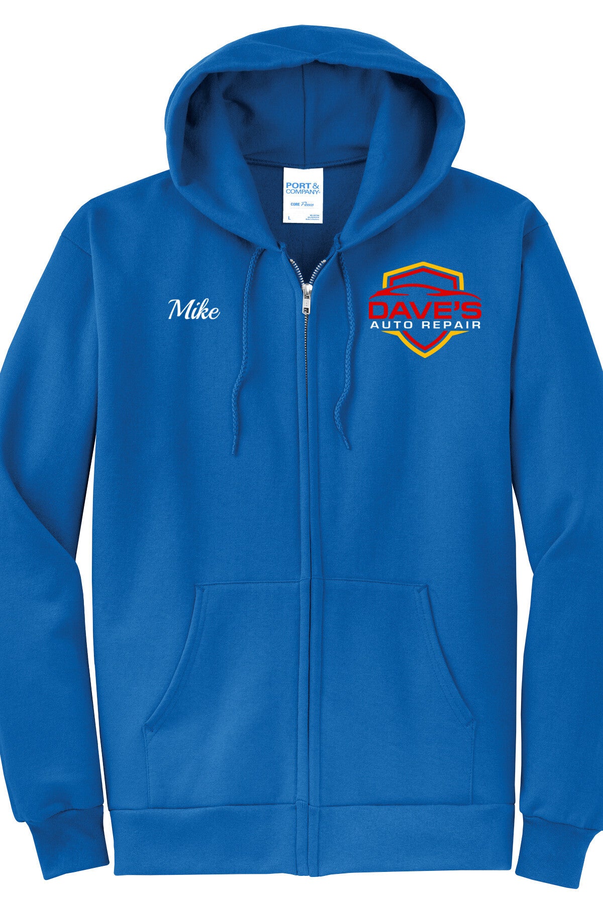 Economy Hoodie - FULL ZIP - Port Company Core Fleece Hooded Sweatshirt PC78ZH - Daves Auto Repair