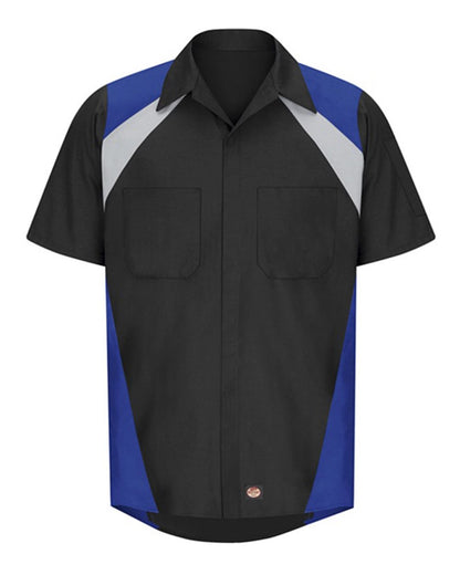 Red Kap SY28 shop shirt in Black/Light Grey/Royal, front