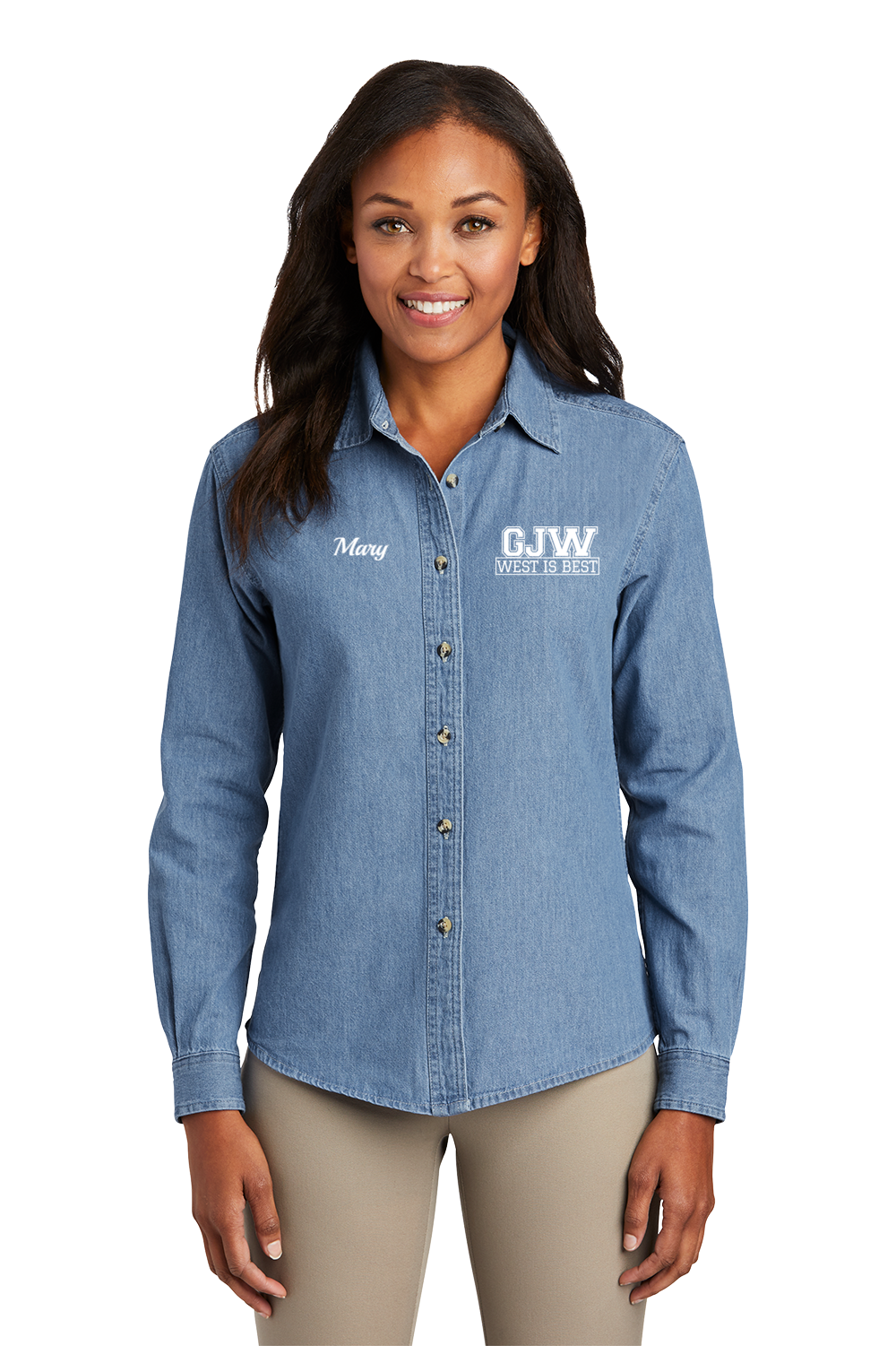 Women's Long Sleeve - Port & Company  Value Denim Shirt LSP10 - George J West Elementary School