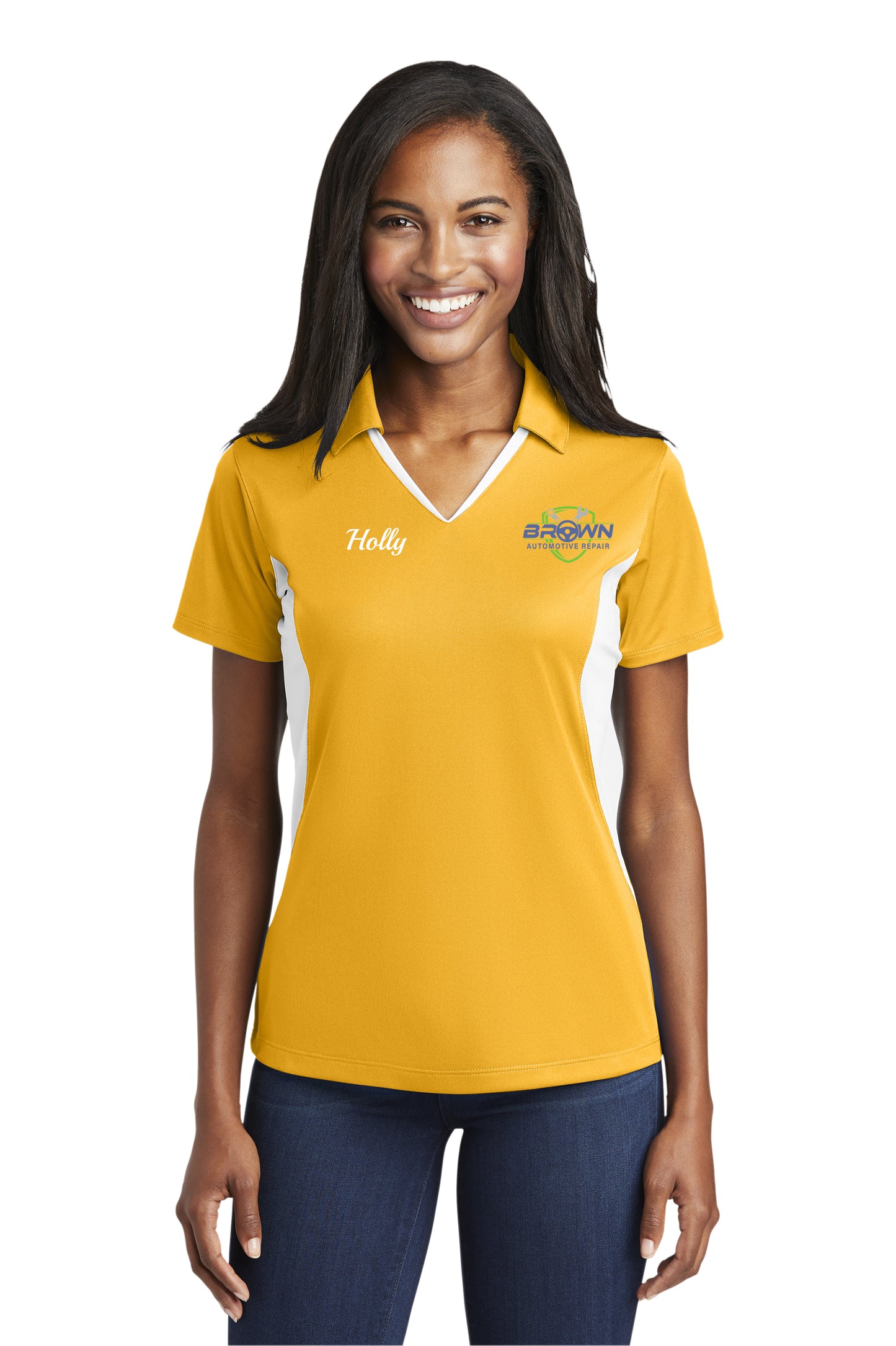 POLO - Ladies Sport-Tek Side Blocked Micropique Sport-Wick LST655 - Brown Automotive Repair