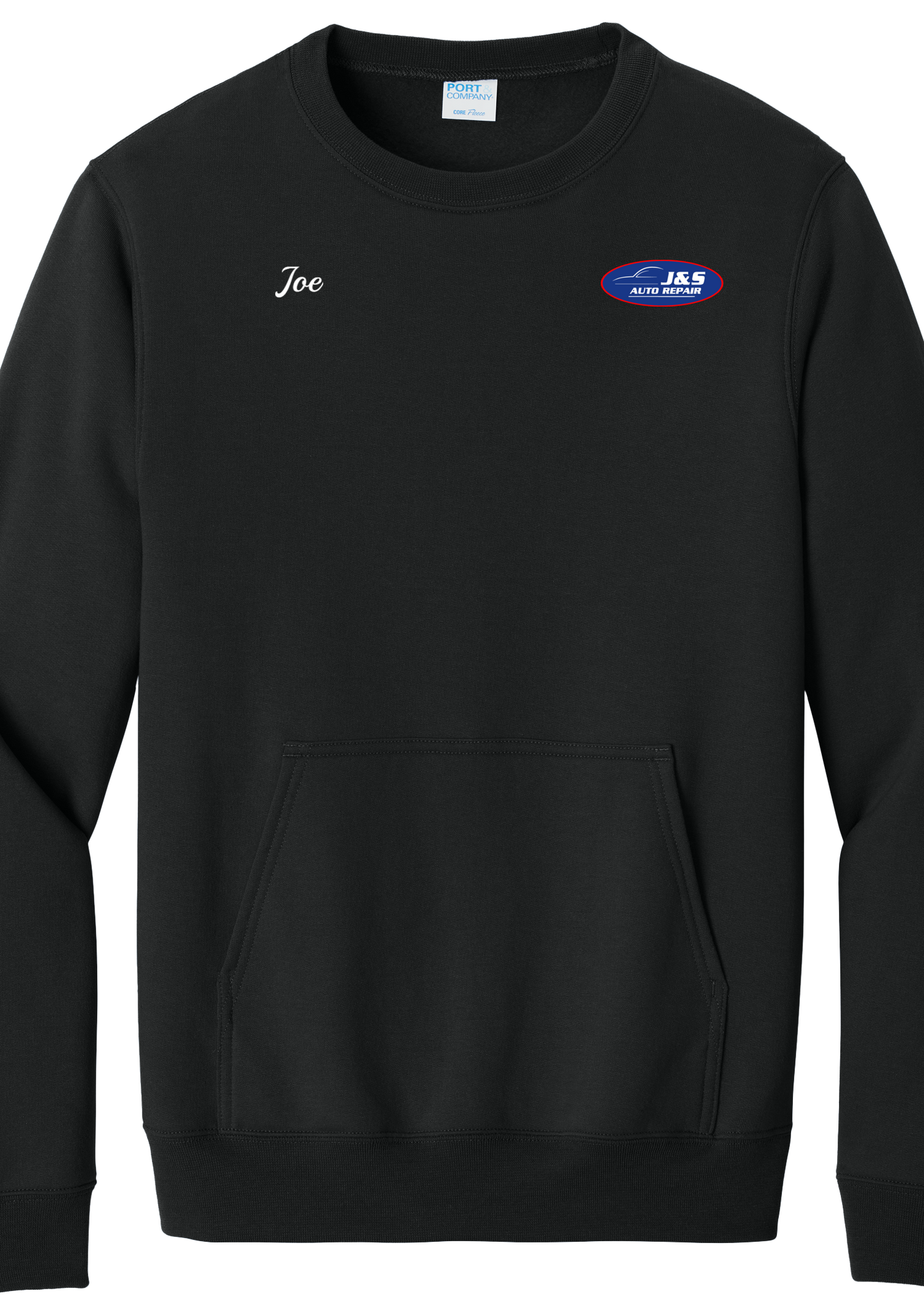 Pocket Sweatshirt - Port & Co. Core Fleece Crewneck w/ Kangaroo Pocket PC78PKT - J&S Auto Repair