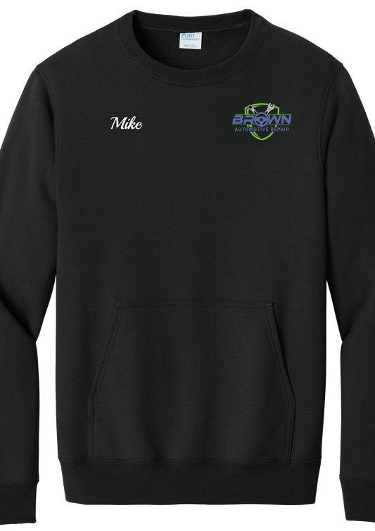 Pocket Sweatshirt - Core Fleece Crewneck w/ Kangaroo Pocket PC78PKT - Brown Automotive Repair