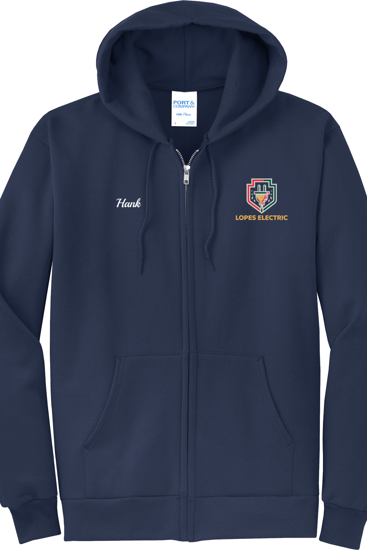 Economy Hoodie - FULL ZIP - Port  Company Core Fleece Hooded Sweatshirt PC78ZH - Lopes Electric
