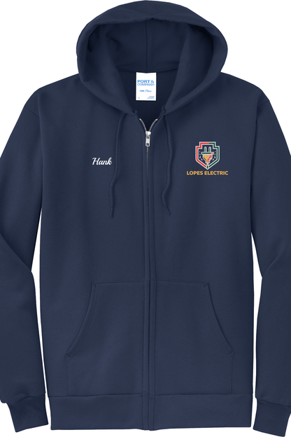 Economy Hoodie - FULL ZIP - Port  Company Core Fleece Hooded Sweatshirt PC78ZH - Lopes Electric