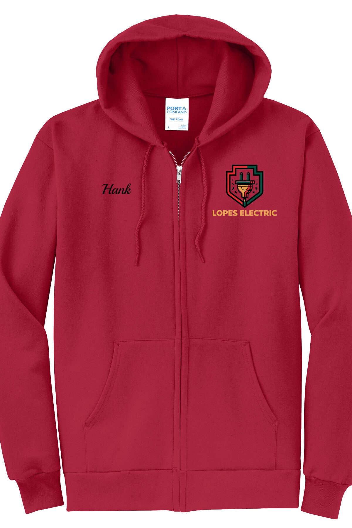 Economy Hoodie - FULL ZIP - Port  Company Core Fleece Hooded Sweatshirt PC78ZH - Lopes Electric
