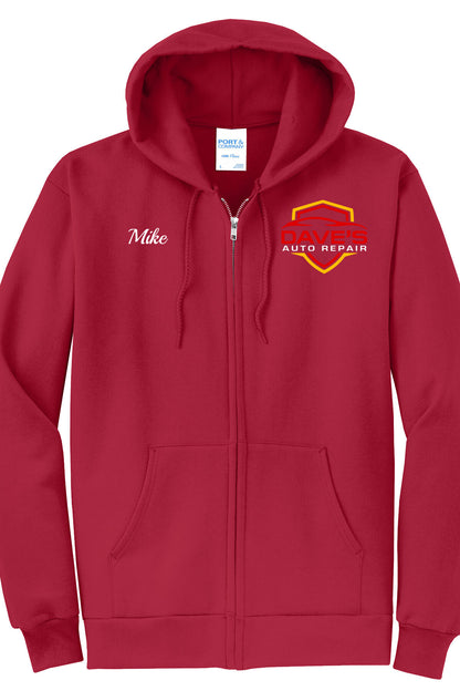 Economy Hoodie - FULL ZIP - Port  Company Core Fleece Hooded Sweatshirt PC78ZH - Daves Auto Repair