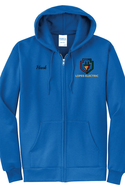 Economy Hoodie - FULL ZIP - Port  Company Core Fleece Hooded Sweatshirt PC78ZH - Lopes Electric