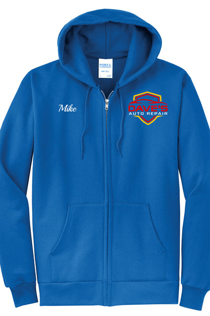 Economy Hoodie - FULL ZIP - Port  Company Core Fleece Hooded Sweatshirt PC78ZH - Daves Auto Repair