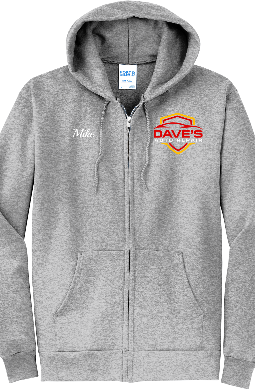 Economy Hoodie - FULL ZIP - Port  Company Core Fleece Hooded Sweatshirt PC78ZH - Daves Auto Repair