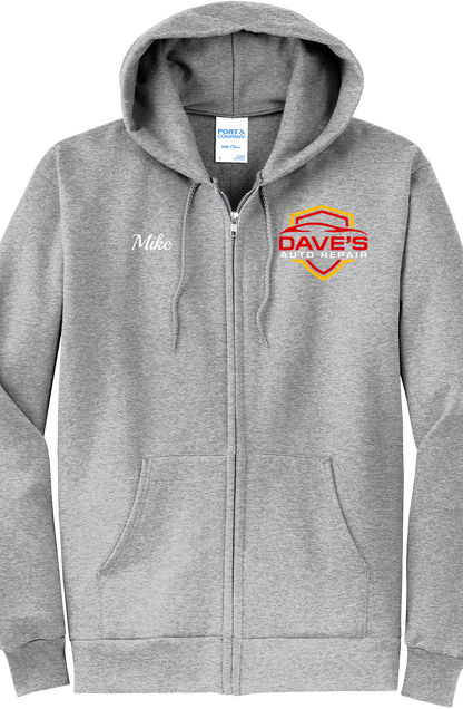 Economy Hoodie - FULL ZIP - Port  Company Core Fleece Hooded Sweatshirt PC78ZH - Daves Auto Repair
