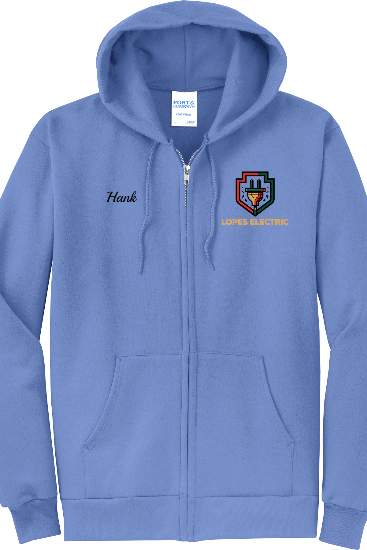 Economy Hoodie - FULL ZIP - Port  Company Core Fleece Hooded Sweatshirt PC78ZH - Lopes Electric