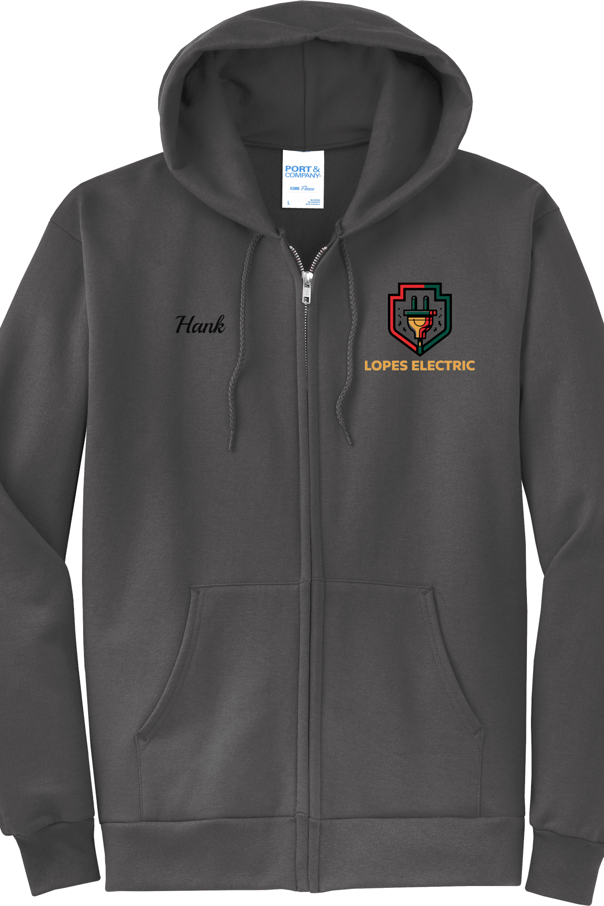 Economy Hoodie - FULL ZIP - Port  Company Core Fleece Hooded Sweatshirt PC78ZH - Lopes Electric