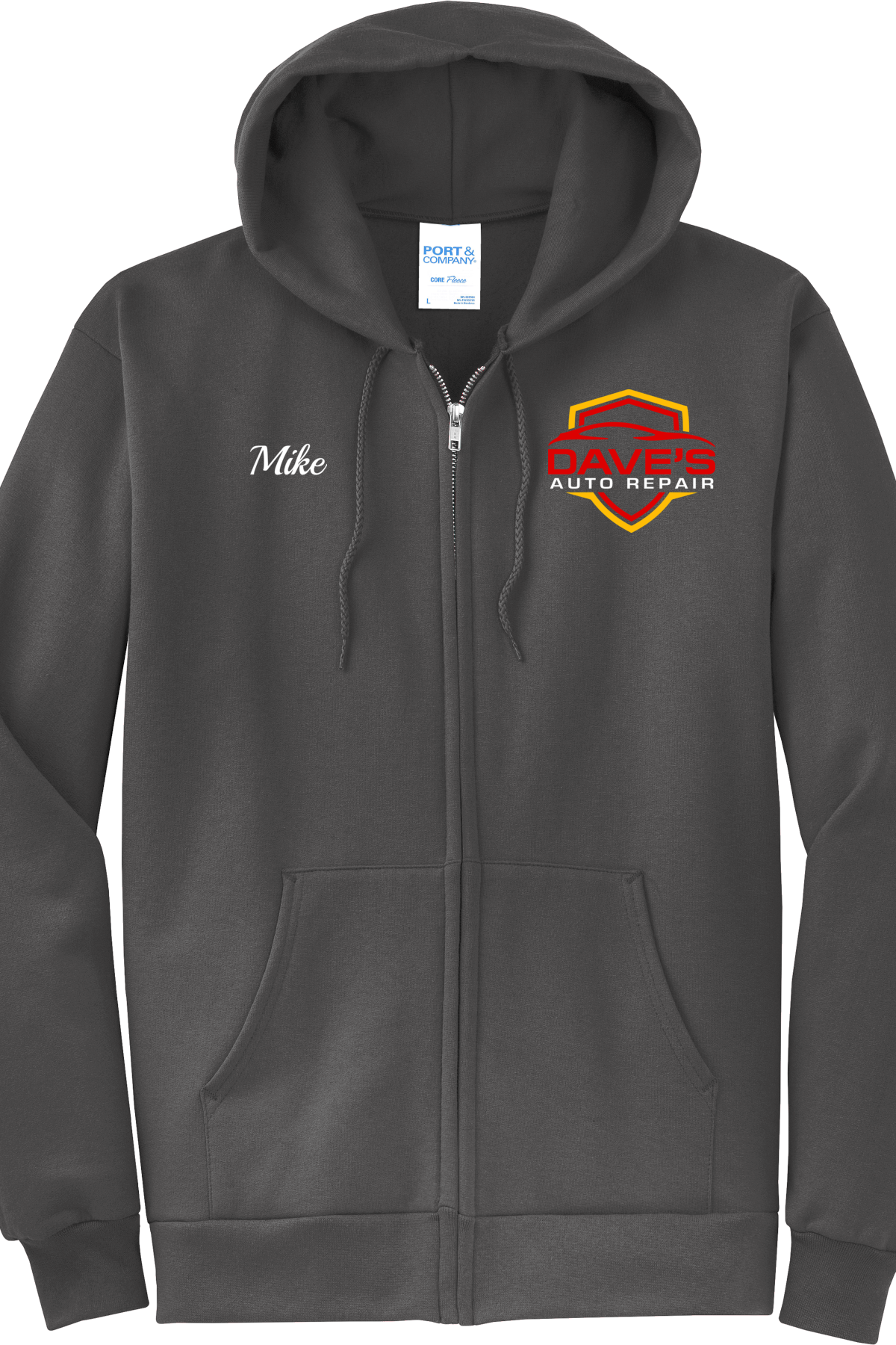 Economy Hoodie - FULL ZIP - Port  Company Core Fleece Hooded Sweatshirt PC78ZH - Daves Auto Repair