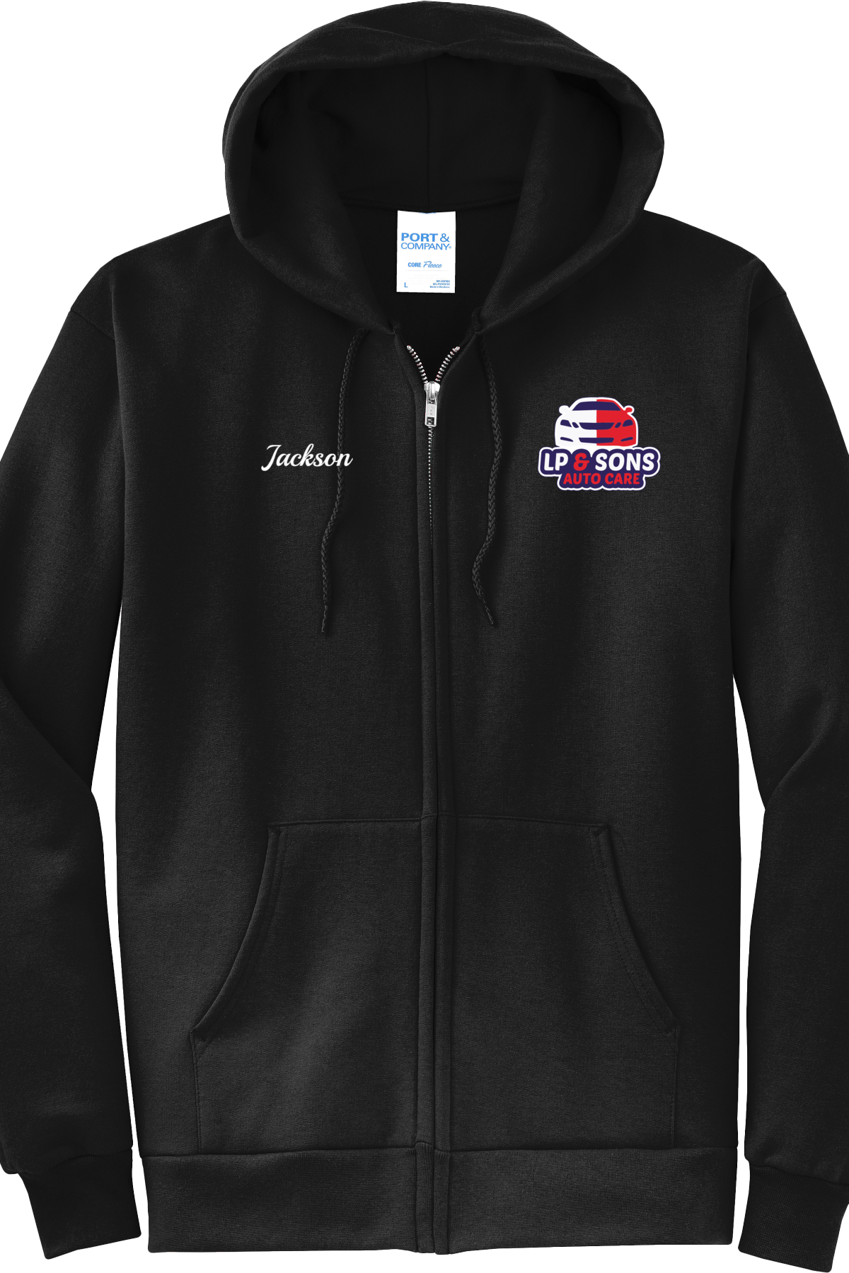 Economy Hoodie - FULL ZIP - Port  Company Core Fleece Hooded Sweatshirt PC78ZH - LP & Sons Auto Care