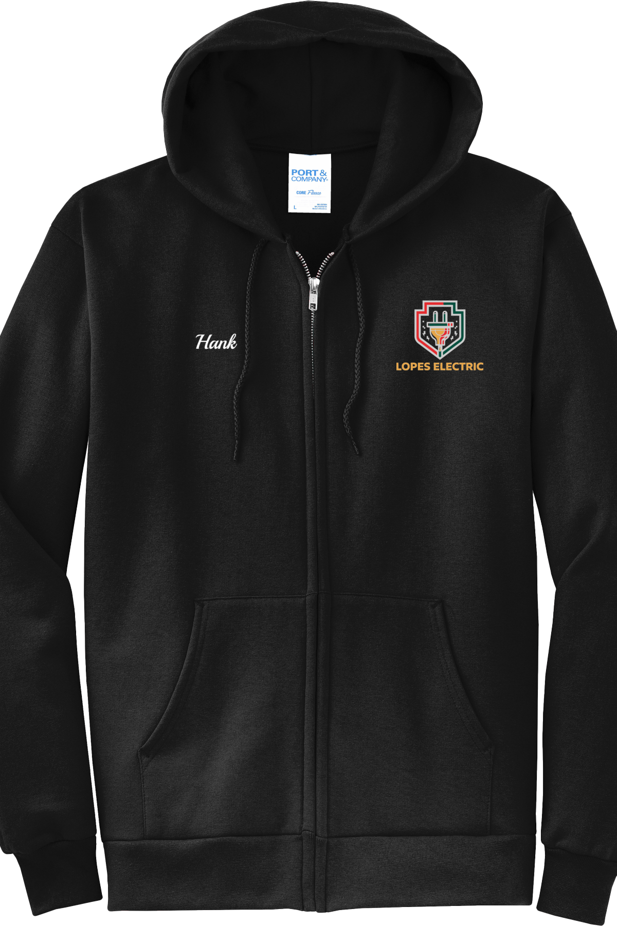 Economy Hoodie - FULL ZIP - Port  Company Core Fleece Hooded Sweatshirt PC78ZH - Lopes Electric