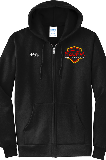 Economy Hoodie - FULL ZIP - Port  Company Core Fleece Hooded Sweatshirt PC78ZH - Daves Auto Repair