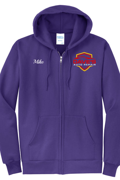 Economy Hoodie - FULL ZIP - Port  Company Core Fleece Hooded Sweatshirt PC78ZH - Daves Auto Repair