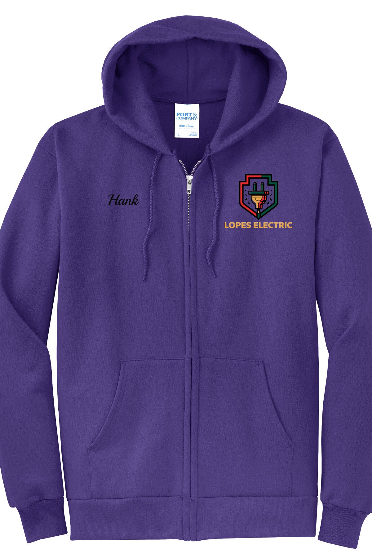 Economy Hoodie - FULL ZIP - Port  Company Core Fleece Hooded Sweatshirt PC78ZH - Lopes Electric