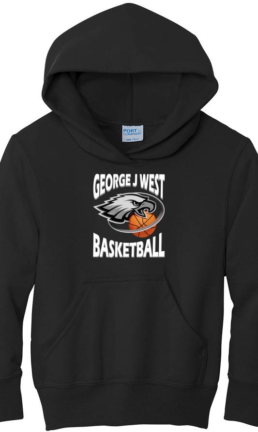 Premium Youth Hoodie - Port & Co Youth Core Fleece Pullover Hooded Sweatshirt PC90HY  - George J West - Basketball