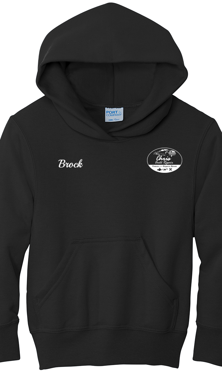 Premium Youth Hoodie - Port & Co Youth Core Fleece Pullover Hooded Sweatshirt PC90HY  - Chris Auto Repair